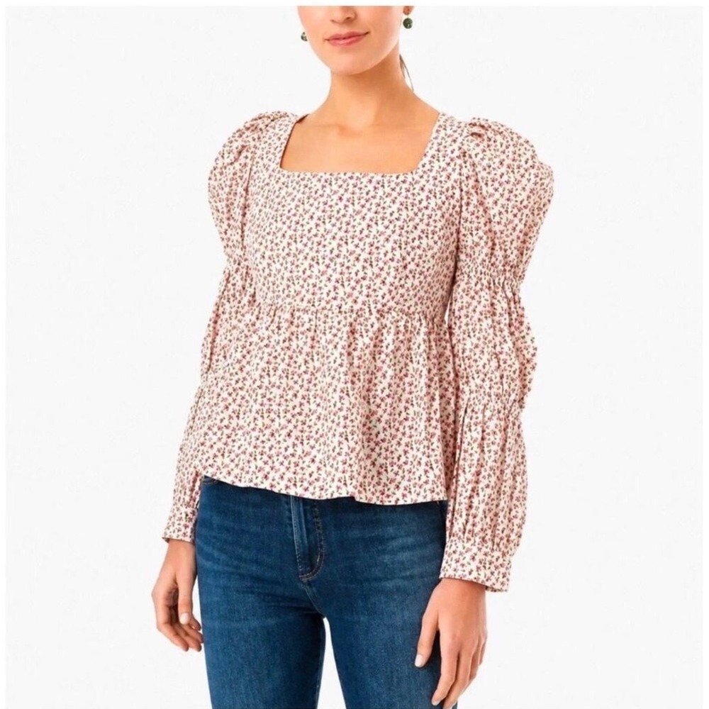 Hyacinth House Clemons Floral Peplum Puff Sleeve Top Pink XS Cottagecore Prairie